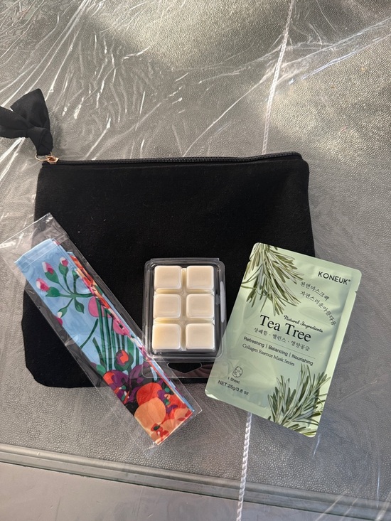 Accessories - Black Velvet Cosmetic Pouch with Tea Tree Face Mask & more